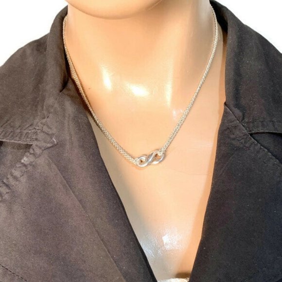 Authentic Tiffany & Co 925 Silver Infinity Pendant with Double Chain Necklace - Picture 9 of 9